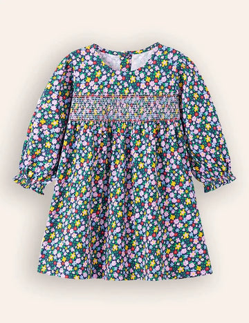 Floral Print Long-sleeved Cotton Dress